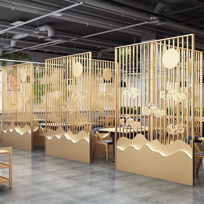 新中式铁艺屏风隔断饭店餐厅烧烤火锅店装饰墙卡座包间围栏镂空墙