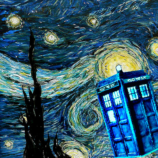 diy神秘博士doctor who时空机器塔迪斯tardis梵高星空纯棉短袖t恤