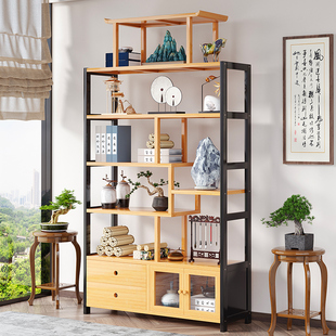 新中式博古架茶架展示架多宝阁置物架落地书架古董架非实木摆件柜