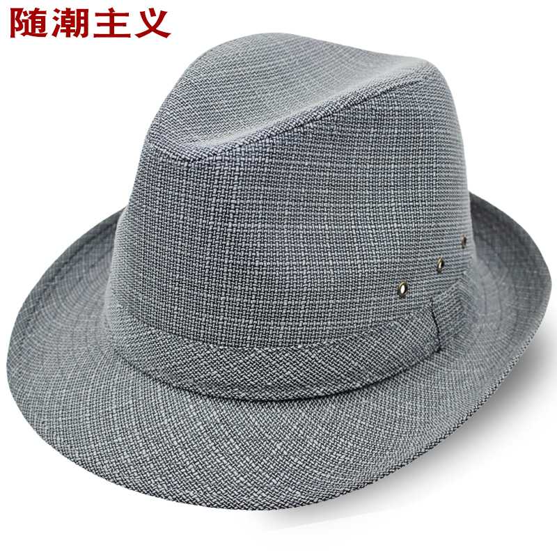 礼帽男夏季英伦绅士帽透气中老年人帽子男款礼帽爵士帽灰色小礼帽