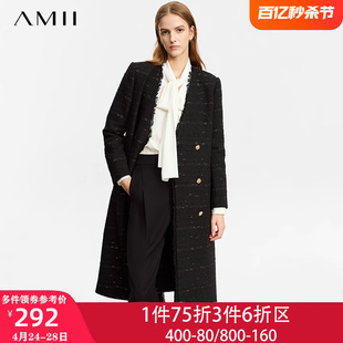 Amii轻熟风小香风毛呢外套女2023新款秋冬季长款大衣双面呢高级感