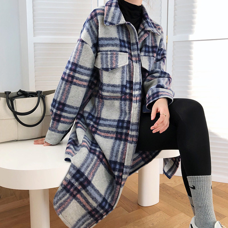 格子大衣女中长款经典格纹