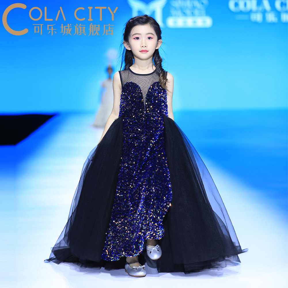 女童礼服新款儿童公主裙模特走秀拖尾晚礼服亮片修身洋气质演出服