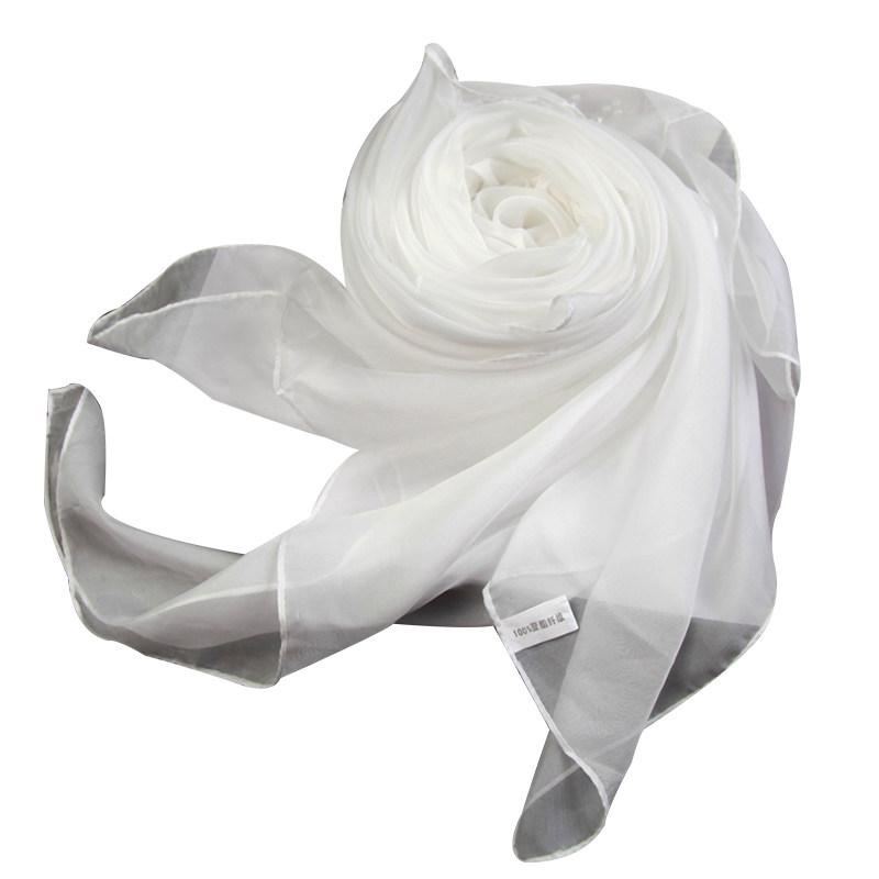 上海故事 白色长条丝巾女长纱巾春秋款洋气时尚仿 真丝披肩白围巾