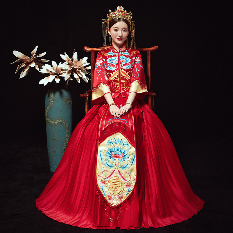 秀禾服新娘2019新款结婚礼服中式婚纱古代婚服凤冠霞帔古装秀和服