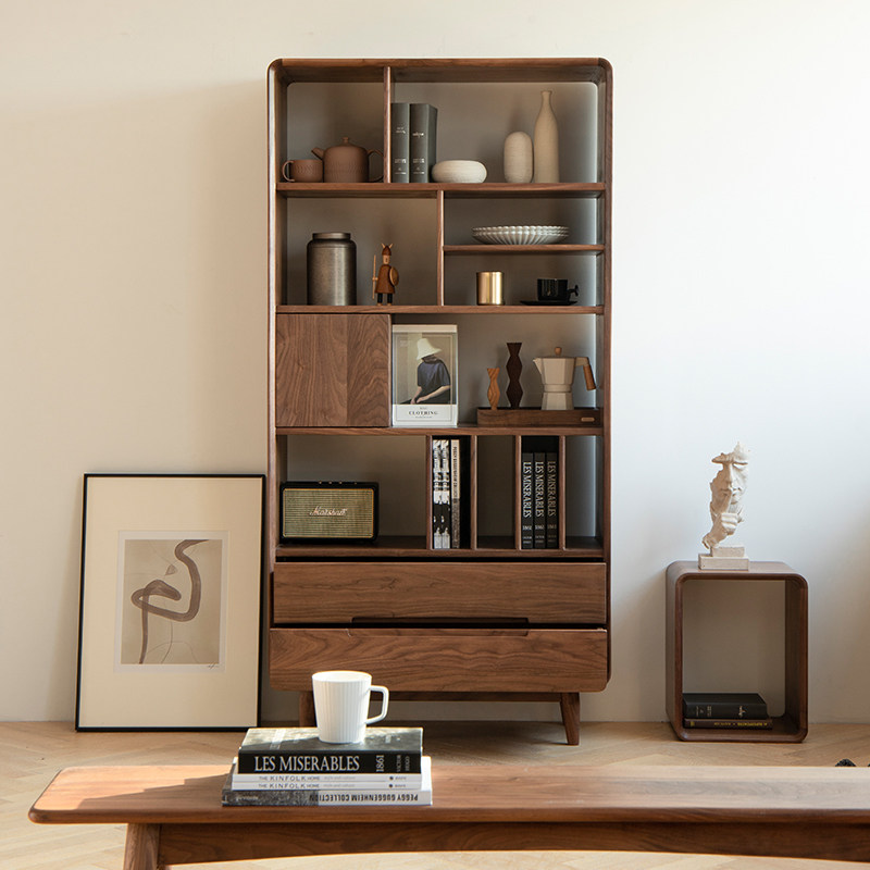 北美黑胡桃木书架书柜组合实木现代简