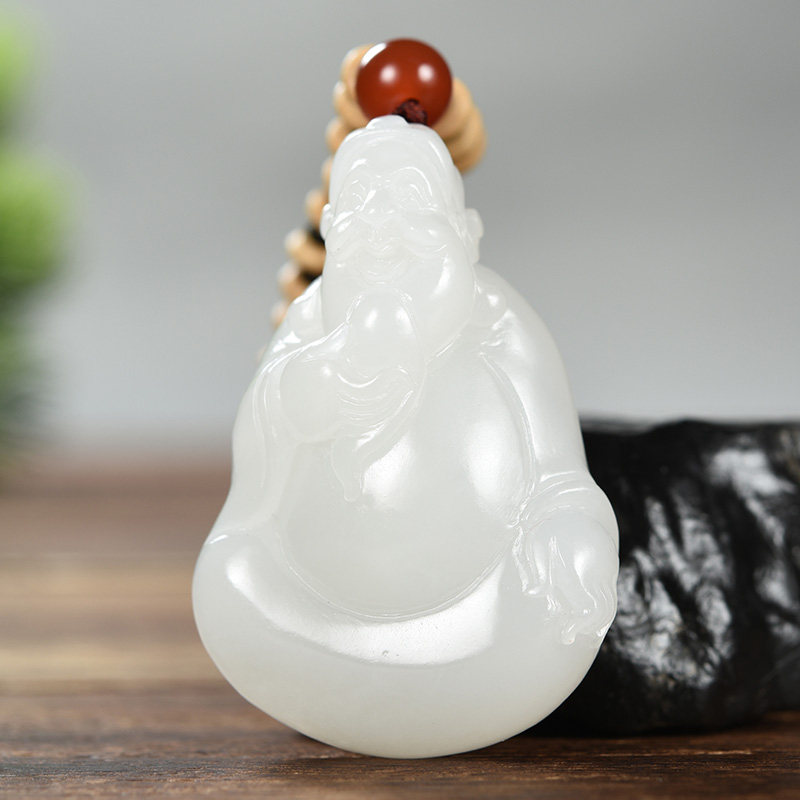 孤品千尺山省级大师苏红占新疆和田玉羊脂白玉财神爷挂件吊坠50克