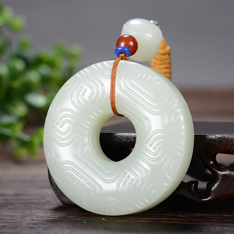 千尺山新疆和田玉仿古纹玉牌圆牌大挂件挂坠牌子小把件把饰98克