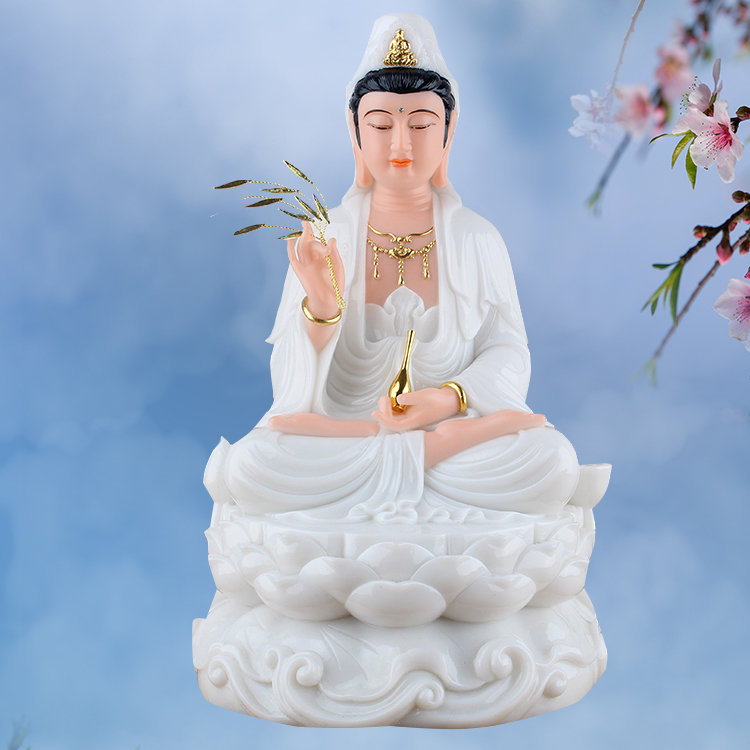 观音菩萨汉白玉佛像玉雕观世音南海白衣观音开光保平安居家摆件
