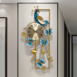 新中式创意家用客厅轻奢挂墙时钟现代钟表艺术餐厅大气孔雀挂钟