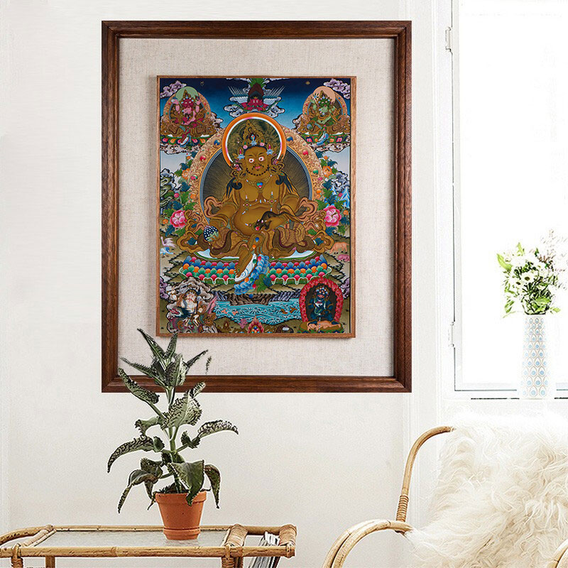 藏村尼泊尔手绘五行财神唐卡天然矿物颜料室内挂画墙壁玄关装饰画
