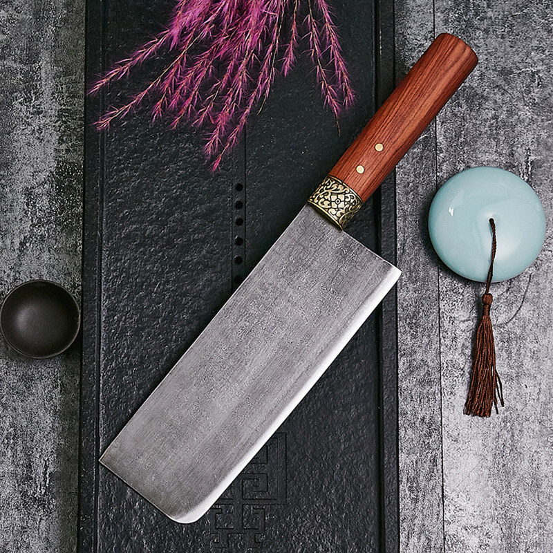 李麻子覆土烧刃花纹钢菜刀家用手工锻打中式玄铁切片切肉刀具厨房