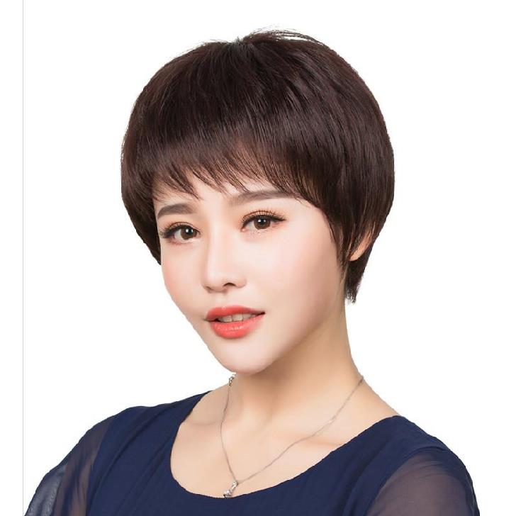 老年人假发女短发短发气质大波浪发型头饰自然瓜子脸简约中短发斜