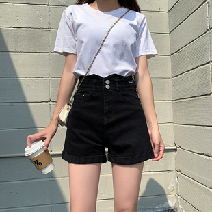 黑色牛仔短裤女夏季2024新款高腰显瘦宽松小个子白色外穿弹力热裤