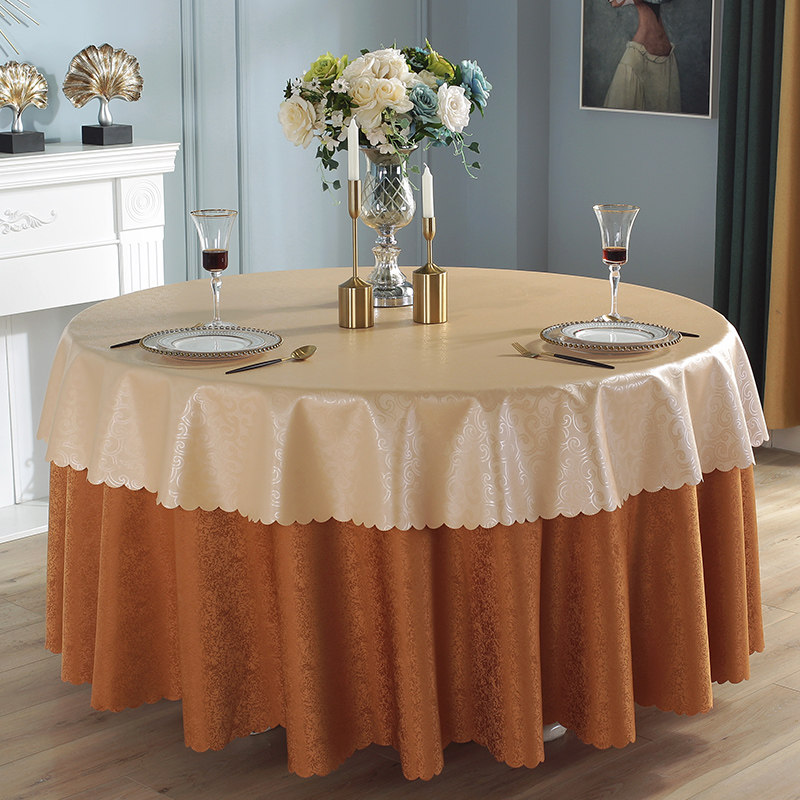 酒店桌布防水防油免洗餐桌布布艺饭店餐厅双层圆形台布家用圆桌布