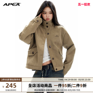 APEA美式复古立领灯芯绒夹克上衣2023冬季短款宽松加厚棉衣外套J