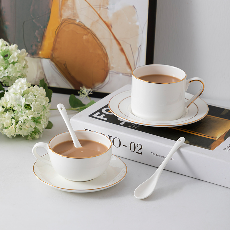 亚彩骨瓷咖啡杯欧式套装简约纯白陶瓷办公咖啡杯带碟勺可印制logo