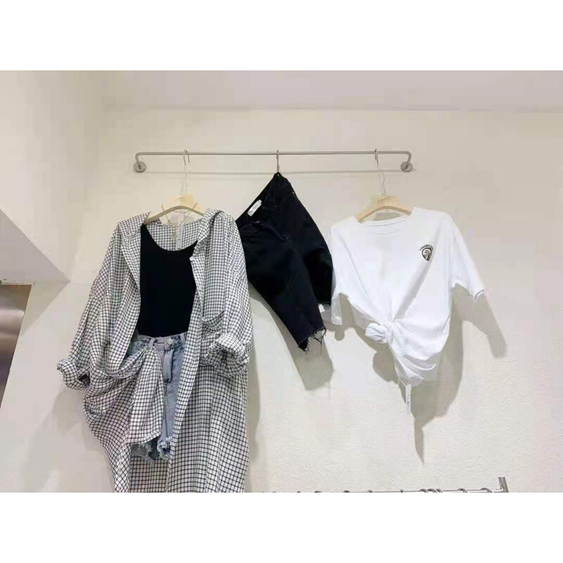 服装店展示架标配衣服架子男女装店上墙实心正挂童装店不锈钢银色