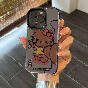 原创ins风日韩卡通kitty猫适于iPhone15promax手机壳15pro按键全包14黑边防摔13透明13promax保护套14pro潮15