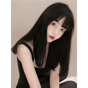 新款可爱齐刘海网红黑长直发假发女全头套式女士自然色假头发