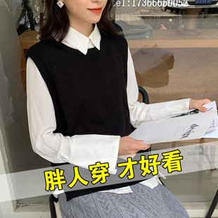 加肥大码针织马甲女背心宽松秋装胖mm200斤外搭外穿毛线毛衣马夹