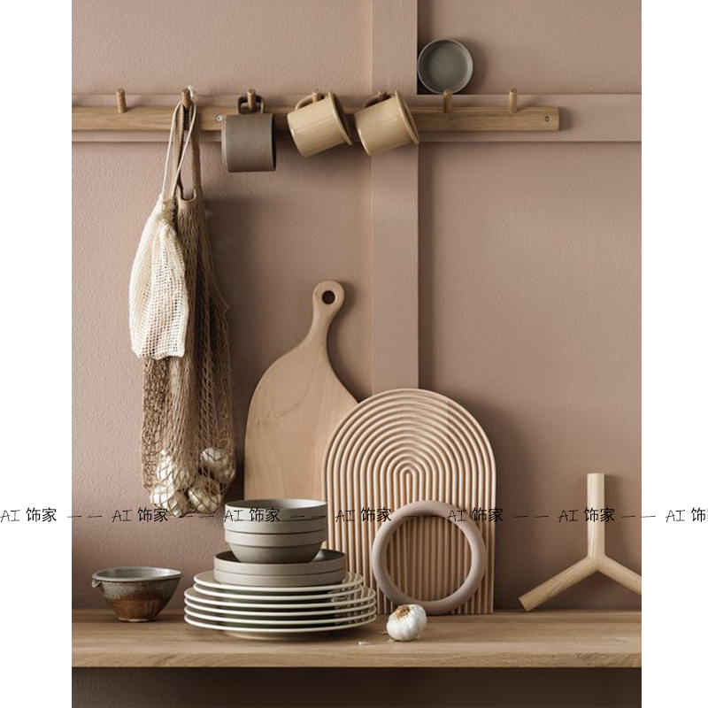 AI原木日式几何条纹双面托盘砧板北欧现代简约家居厨房菜板样板房