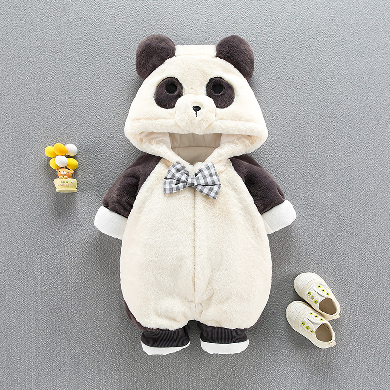 男女宝宝衣服冬装可爱加绒加厚熊猫哈衣爬服婴儿秋冬连体衣外出服