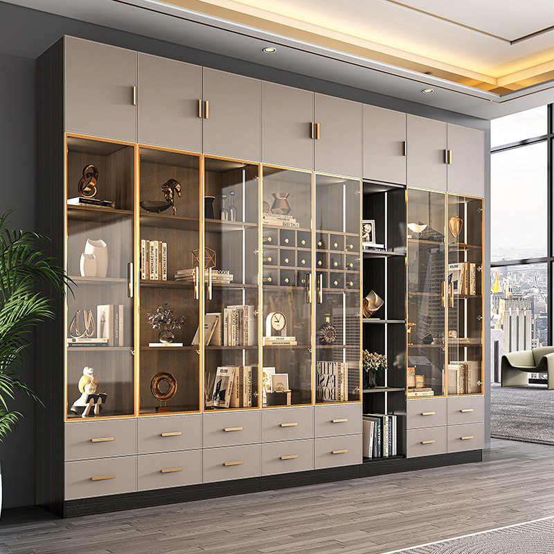 简约家用边柜客厅小型玻璃展示柜子落地柜立柜已售30新品天猫￥2197