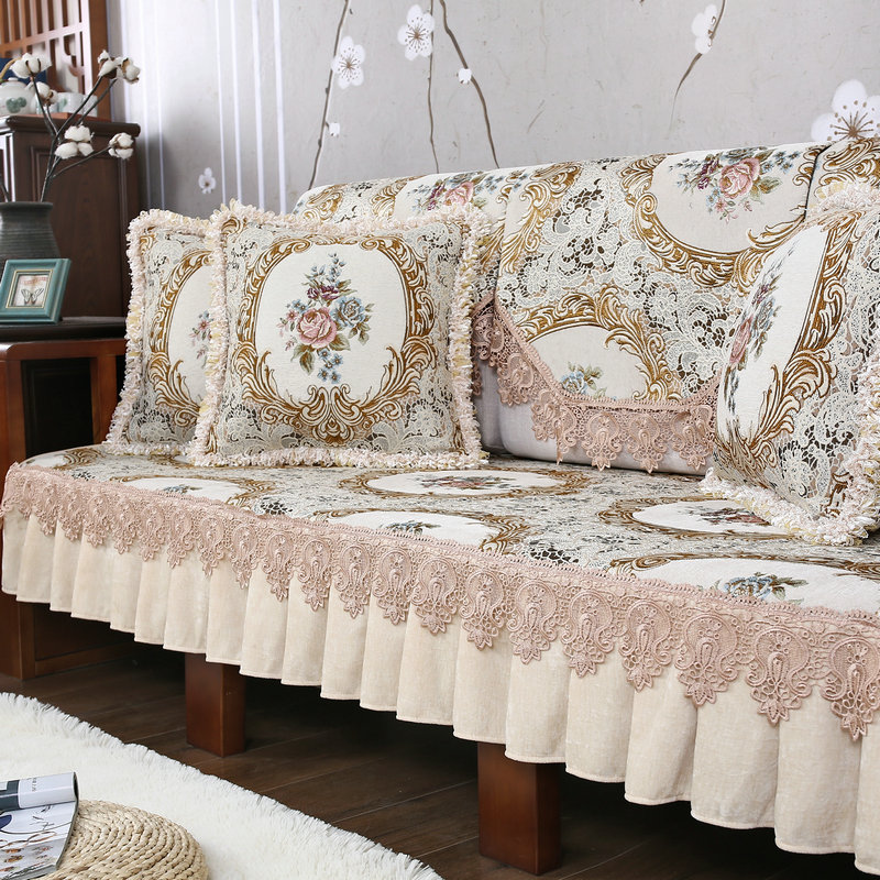 新中式实木沙发垫客厅沙发套罩巾雪尼尔布艺防滑四季通用现代定做