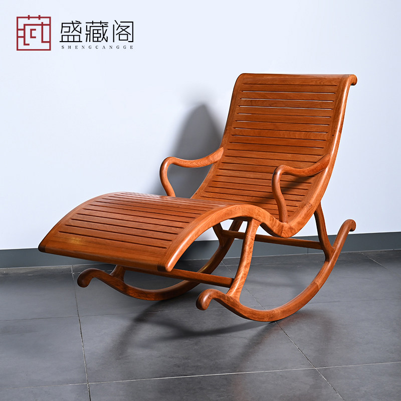 红木家具缅甸花梨木摇椅躺椅家用中式摇摇椅仿古逍遥椅实木午睡椅