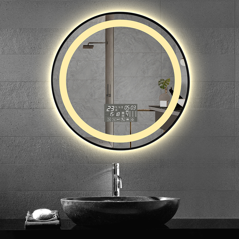 圆形智能浴室镜带边框卫生间化妆LED灯洗漱台防雾气壁挂镜触摸屏