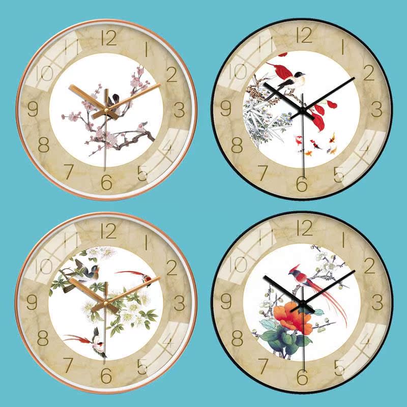 新中式唯美古风小鸟客厅挂钟家用时尚艺术钟表创意个性时钟中国风