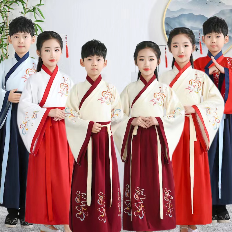 中国风小学生书童服装汉服男女童儿童国学古装演出服开笔礼三字经