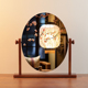 胡桃色圆形台镜子实木化妆镜北欧卧室旋转镜台复古风中式梳妆镜子