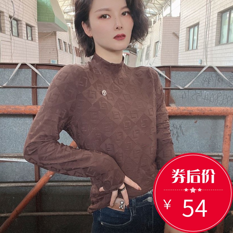 瑞安市姚家服装店Y8237提花纯色时尚一体绒半高领上衣打底小衫女