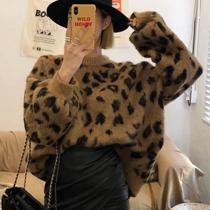 韓國秋冬chic百搭學院風複古寬松顯瘦中長款豹紋時髦套頭針織毛衣在類目 女裝/女士精品, 毛針織衫中 - 來自Buy2taobao.com提供專業的淘寶代購服務