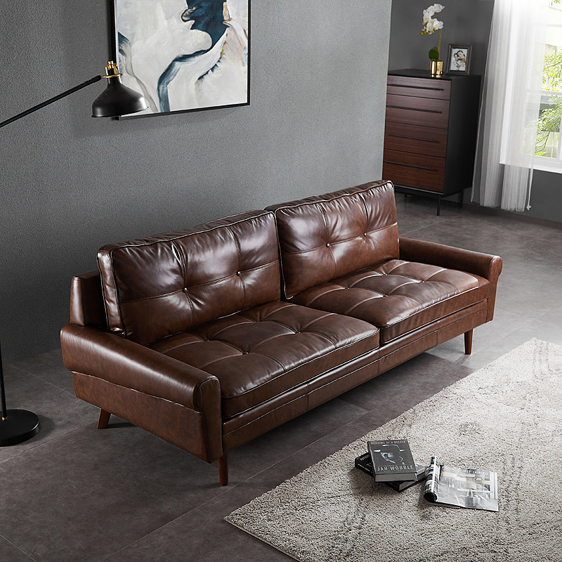 北欧皮质头层牛皮皮艺真皮沙发复古轻奢小户型双人三人客厅家具