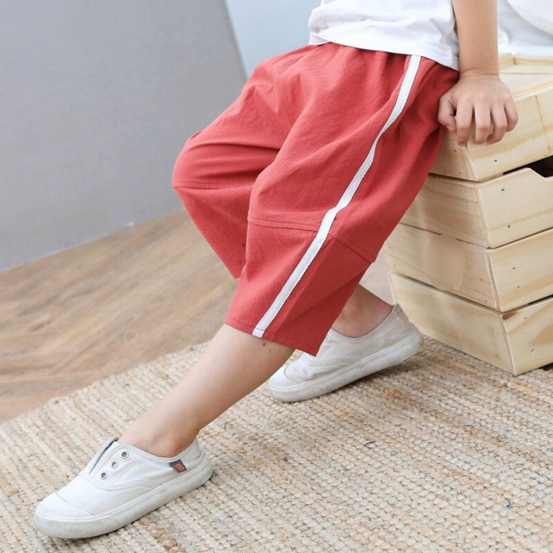 儿童夏装男童短裤薄款休闲外穿宽松哈伦裤阔腿裤小男孩棉麻七分裤