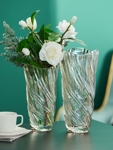美式轻奢加厚水晶玻璃花瓶透明客厅样板间酒店插花软装饰器皿摆件