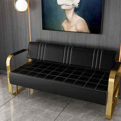 理发店沙发等候椅网红三人