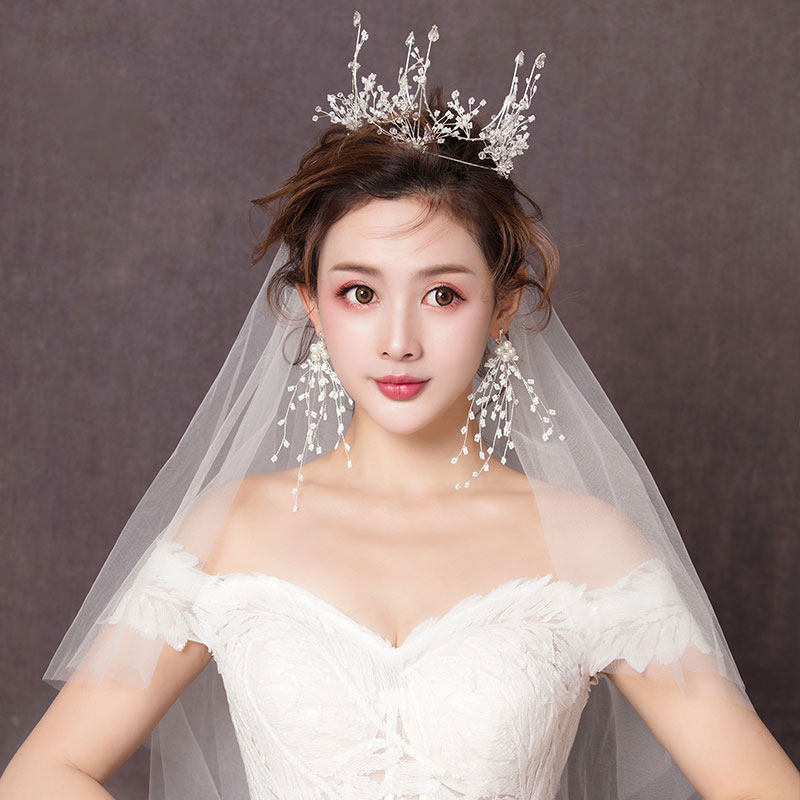 新娘头饰皇冠中式森系超仙美大气婚纱头饰2020新款韩式结婚三件套