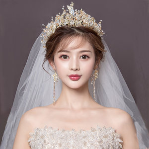 皇冠头饰新娘2021新款森系超仙结婚仙美王冠凤冠大气头纱婚纱秀禾