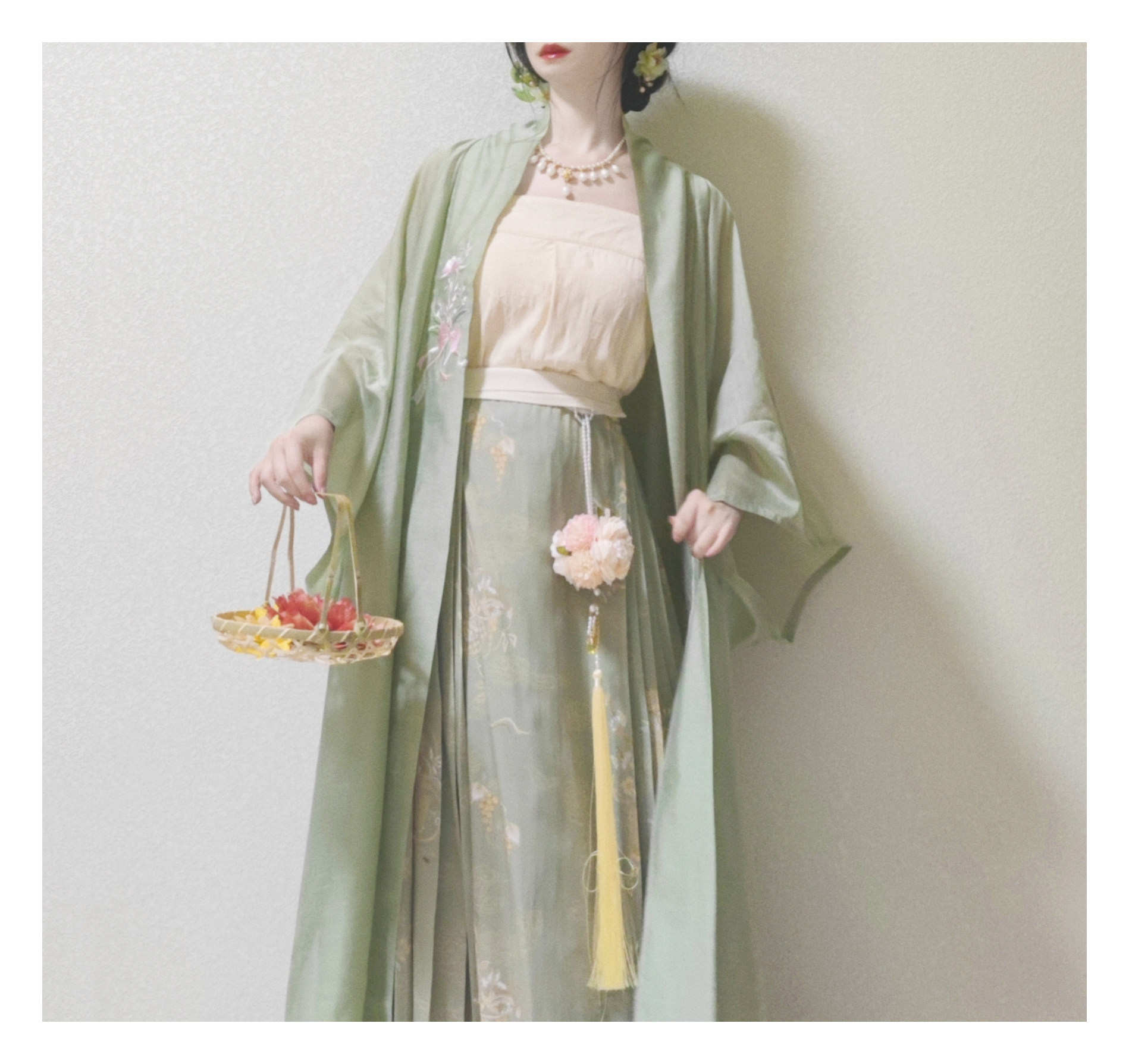 岁余 蝶蝶兔 长干寺宋半袖对襟天丝长衫纯色百搭夏季宋制传统汉服