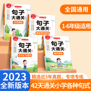 开心教育小学生句子大通关全四册 小学生一二三四五六年级必备 句式转换病句修改修辞手法写话仿句扩句缩句训练大全阅读作文双提分