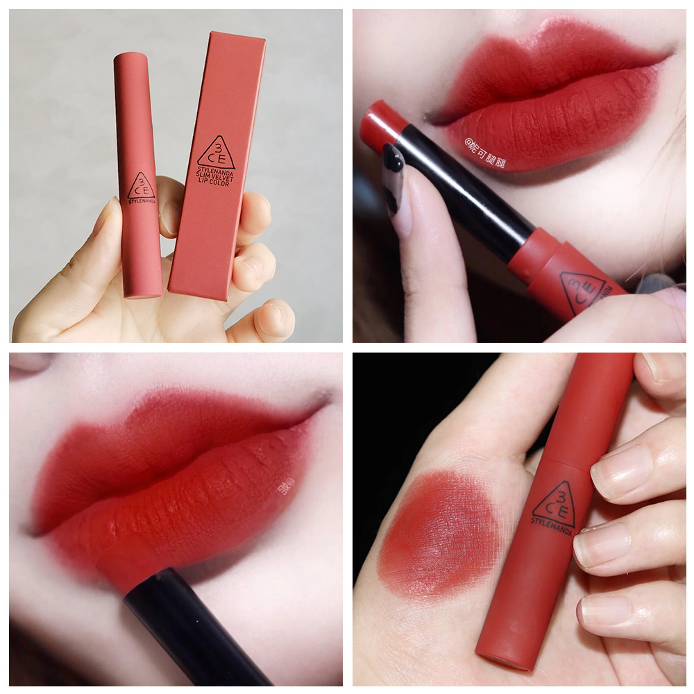 韩国3ce细管丝绒雾面烟管口红fluffy red红丝绒/#plain铁锈红