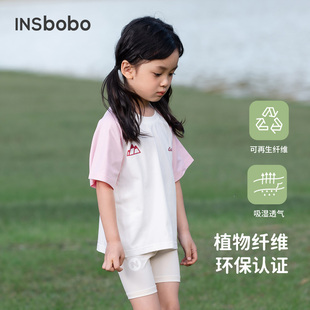 INSbobo女童夏季短袖儿童拼色t恤新款上衣简约百搭夏装童装女洋气