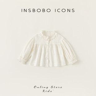 INSbobo女童衬衣长袖甜美花边儿童白衬衫时尚休闲小女孩洋气衬衫