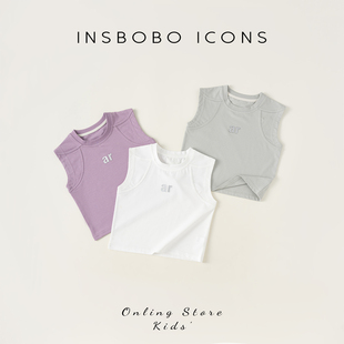 INSbobo儿童短袖T恤2024夏季新款男童背心女童无袖上衣时髦衣服潮