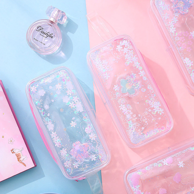 泫雅风小清新流沙笔袋女简约网红大容量文具盒少女心ins风入油日系