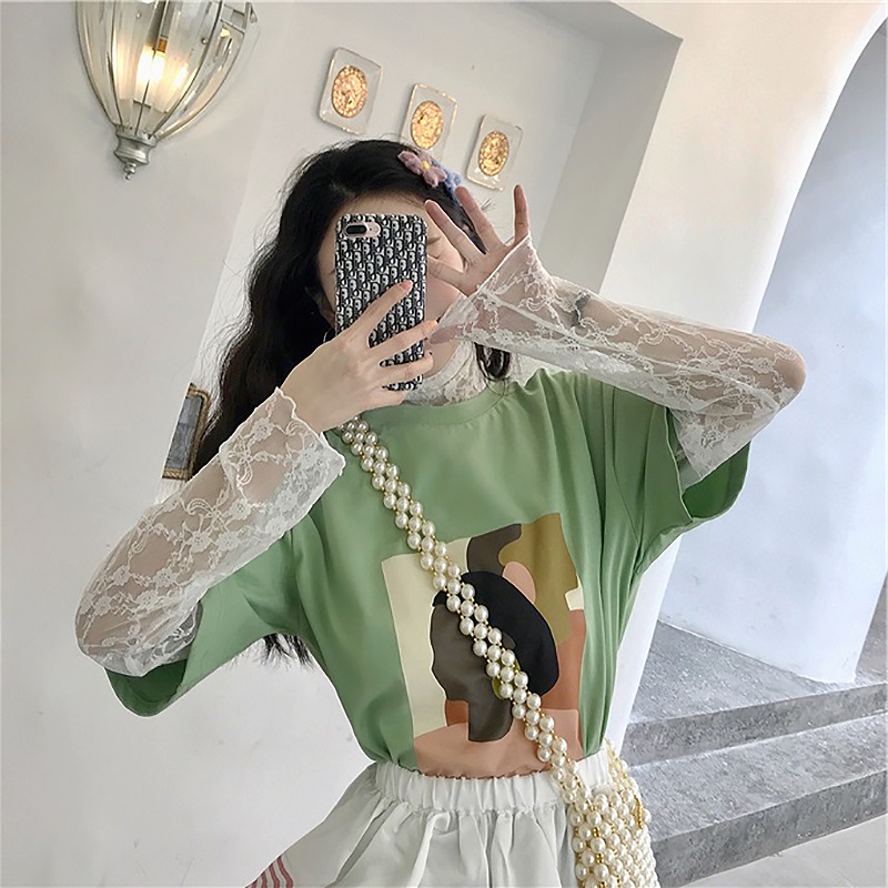 网红短袖女上衣2019新款抖音潮 原宿港风女装牛油果绿t恤大码宽松